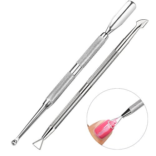 Book Cover Cuticle & nail care set - Stainless steel cuticle pusher with spoon shaped nail cuticle cleaner and triangle cuticle peeler and scraper to remove gel nail polish - nail art remover tool (Silver)