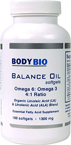 Book Cover BodyBio Balance Oil, Safflower and Flax Seed Oil Blend, 4:1 LA to ALA, 100 Softgels