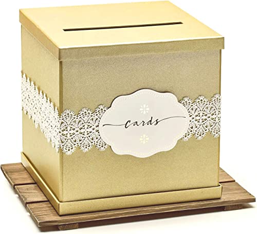 Book Cover Hayley Cherie® - Gold Gift Card Box with White Lace and Cards Label - Gold Textured Finish - Large Size 10