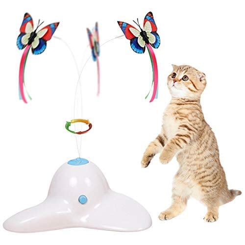 Book Cover Flurff Cat Toys, Interactive Cat Toy Butterfly Funny Exercise Electric Flutter Rotating Kitten Toys, Cat Teaser with Replacement