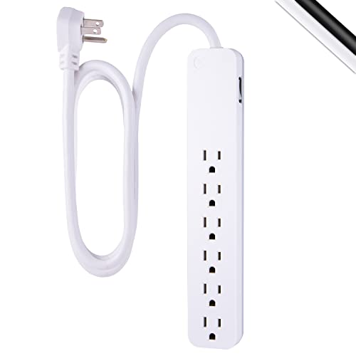 Book Cover GE 6-Outlet Surge Protector, 4 Ft Extension Cord, 840 Joules, Power Strip, Flat Plug, Integrated Circuit Breaker, Wall Mount, UL Listed, White, 37210
