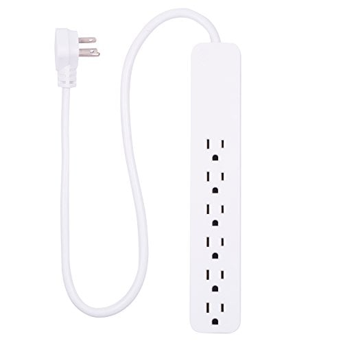 Book Cover GE Power Strip Surge Protector, 6 Outlets, Flat Plug, 2ft Power Cord, Wall Mount, White, 40532