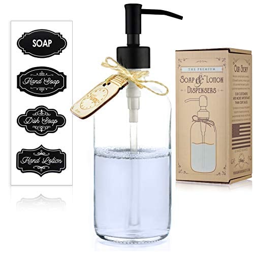 Book Cover Soap Dispenser for Kitchen or Bathroom for Hand Soap, Liquid Soap, Dish Soap Dispenser, Mouthwash Dispenser or Lotion Dispenser (16oz, Clear Glass, Rustproof Stainless Steel Farmhouse Black Pump)
