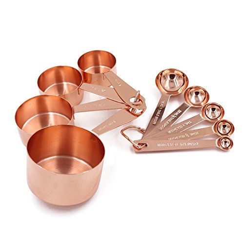 Book Cover Copper Gram Copper Measuring Cups and Measuring Spoons Set of 9 Rustic Kitchen Accessories | Liquid or Dry Ingredients