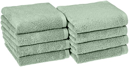 Book Cover Amazon Basics Quick-Dry Hand Towels - 100% Cotton, 8-Pack, Seafoam Green