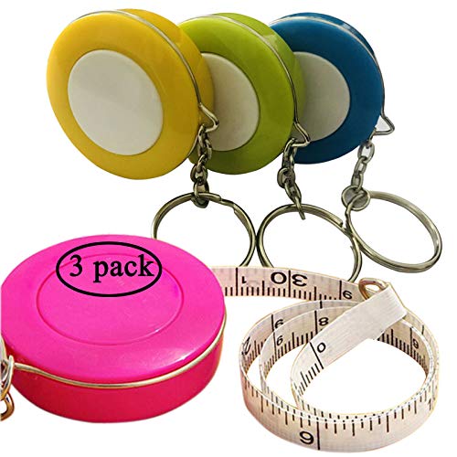 Book Cover GoProver 3 Pack Retractable Tape Measure Double-Scale 60-Inch/150cm Double Sided Pocket Soft Cloth Measuring Tape Weight Loss Medical Body Measurement Sewing Tailor Craft Vinyl Ruler with Keychain