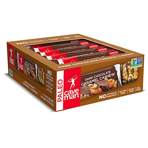 Book Cover Caveman Foods Paleo-Friendly Nutrition Bar Dark Chocolate Caramel Cashew, 1.4 Ounce (12 Count Box)