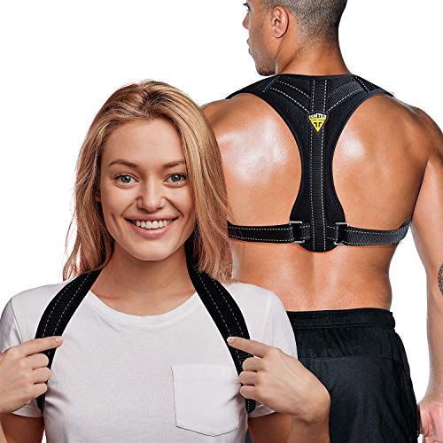 Book Cover Spine Corrector by FIGHTECH | Back Straightener and Clavicle Support | Adjustable Back Brace Posture Corrector for Women & Men | Available in 2 Sizes (L/XL)
