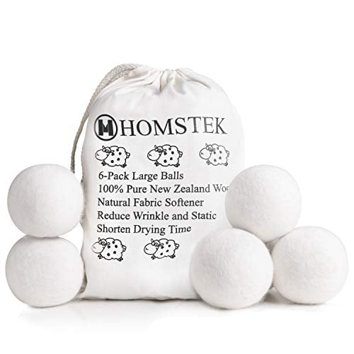 Book Cover Wool Dryer Balls by Homstek, 6 Pack, XL Size Premium Reusable Natural Fabric Softener, Reduce Clothing Wrinkles and Static, Shorten Drying Time