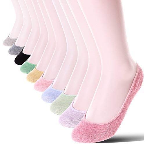 Book Cover Ryi Womens 10 Pack Thin Casual No Show Socks Non Slip Flat Boat Line Low Cut