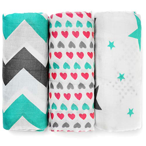 Book Cover Swaddlebub 100% Organic Deluxe Bamboo Muslin Swaddle Blankets - Super Soft 3 Pack Swaddling Set - Baby Shower Gift