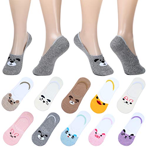 Book Cover 10-pack Women Cute No Show Liner Socks for Flats Slip on Shoes Invisible Hidden Low Profile for Boat Shoe - grey - Medium