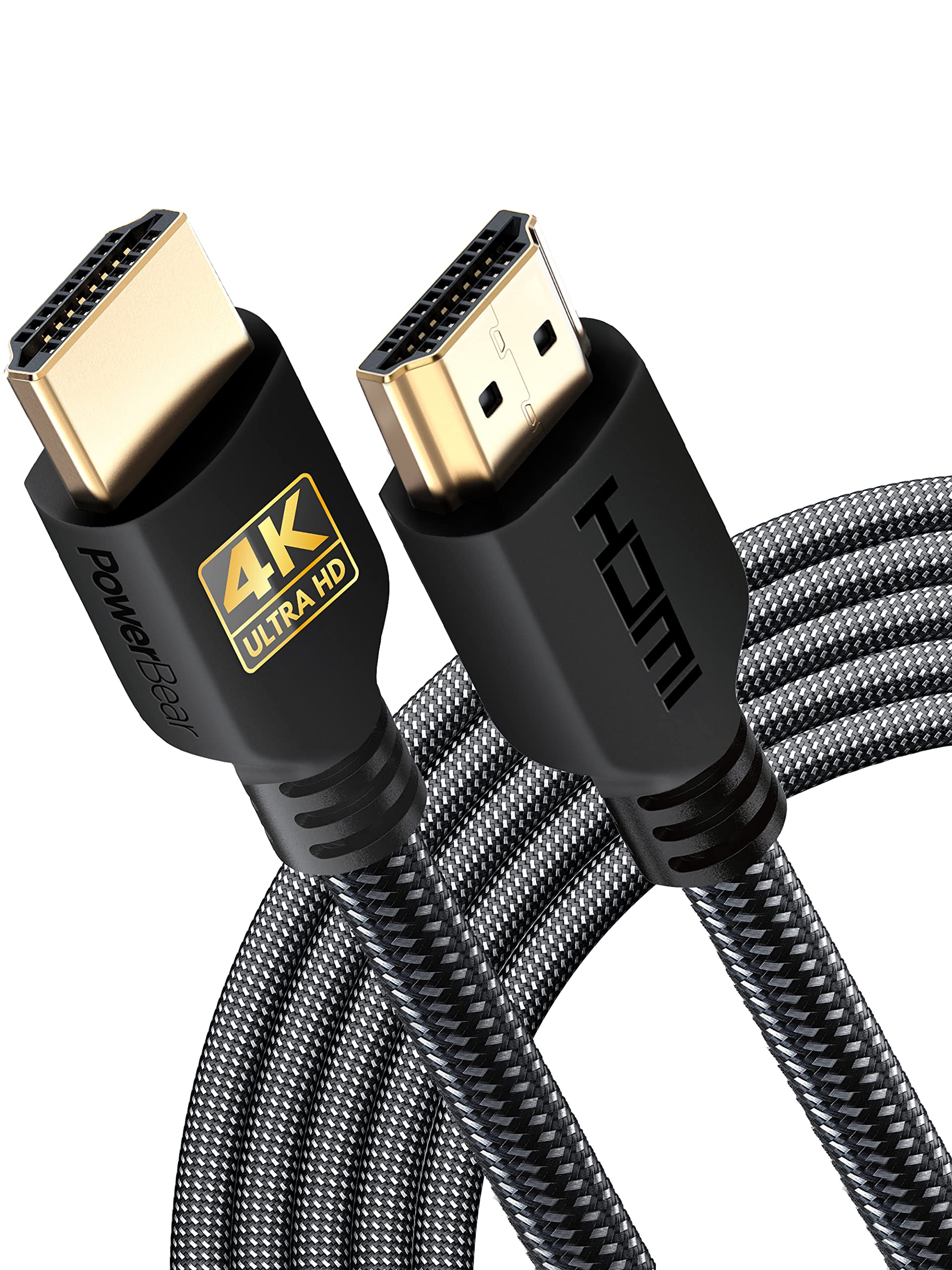 Book Cover PowerBear 4K HDMI Cable 15 ft | High Speed Hdmi Cables, Braided Nylon & Gold Connectors, 4K @ 60Hz, Ultra HD, 2K, 1080P, ARC & CL3 Rated | for Laptop, Monitor, PS5, PS4, Xbox One, Fire TV, & More 1 15 ft