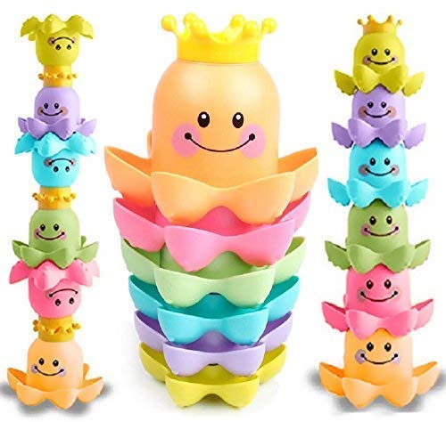 Book Cover YANSION Bath Toys for Toddlers Kids Boys Girls Waterfall Octopus Stacking Cups Bathtub Toys for 1 Year Old & Up Fun Nesting Sea Ocean Animals for Swimming Pool Beach Sand 6 Pieces