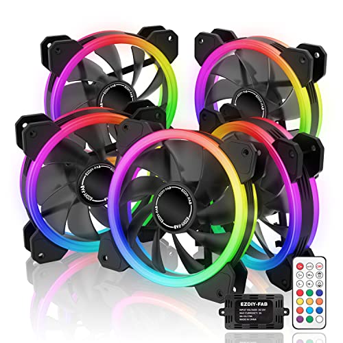 Book Cover EZDIY-FAB Dual Ring 120mm RGB Case Fan 5-Pack,Quiet Edition High Airflow Adjustable Color LED Case Fan for PC Cases, CPU Coolers with Remote Controller