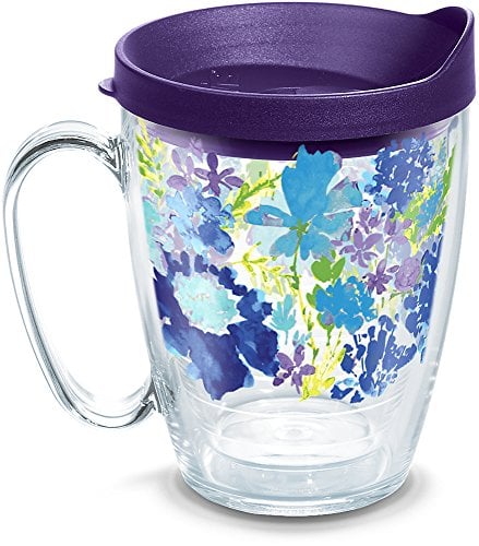 Book Cover Tervis 1290905 Fiesta Floral Tumbler with Wrap and Royal Purple Lid, Tritan, Clear