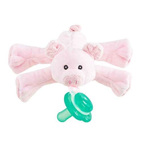 Book Cover Nookums Paci-Plushies Shakies - Pacifier Holder with Built in Rattle (2 in 1)- Adapts to Name Brand Pacifiers, Suitable for All Ages, Plush Toy Includes Detachable Pacifier (Pig)