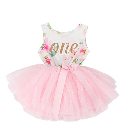 Book Cover Grace & Lucille - Baby First Birthday Dress | Baby Pink Floral Dress | Sleeveless Birthday Outfit | 12-24 Months | 1T / 2T | Pink Floral
