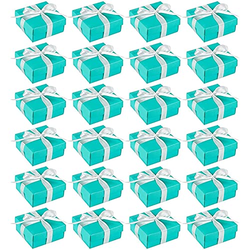 Book Cover BLUE PANDA 24 Pack Party Favor Boxes, Small Turquoise Candy Treat Gift Box for Bridal Shower Engagement Birthday Wedding