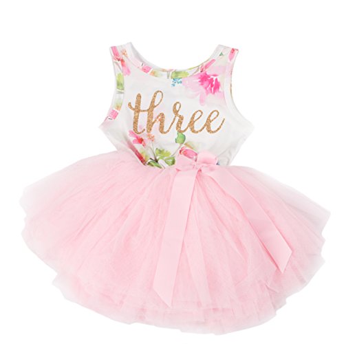 Book Cover Grace & Lucille Toddler Birthday Dress (3rd Birthday) (Pink Floral Sleeveless, Gold, 3T)