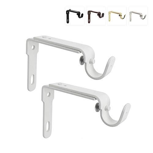 Book Cover GrayBunny GB-6809W Adjustable Curtain Rod Bracket Set of 2, White, Premium Steel Cafe Rod Bracket for Walls, Curtain Rod Holder