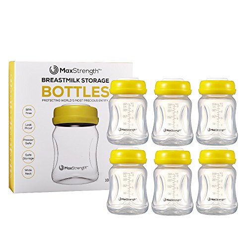 Book Cover Breastmilk Bottles 6pc Set with Leak Proof Lids by Max Strength Pro, 6.oz 180ml Reusable Wide Neck Bottles Best for Breast Milk Collection & Storage Solution, BPA Free, Fits Spectra & Avent Models