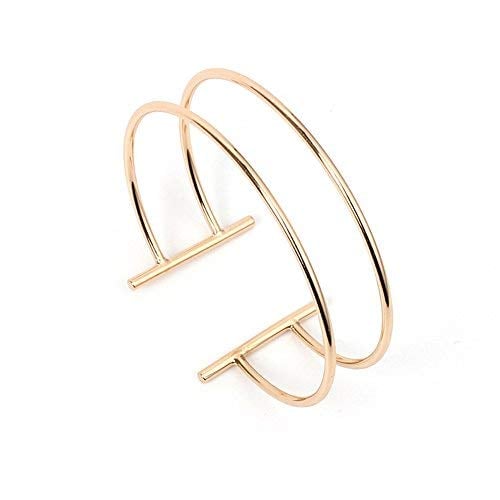 Book Cover Dwcly Double Layer Hollow Geometry Simple Expandable Wire Cuff Bangle Bracelet All-match Wrist Jewelry (gold)