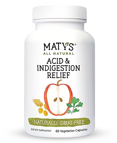 Book Cover Maty’s Acid & Indigestion Relief Capsules – Safe & Effective, All Natural Heartburn Antacid Alternative Made with Apple Cider Vinegar, Ginger & Turmeric – 60 Count (30 Servings)