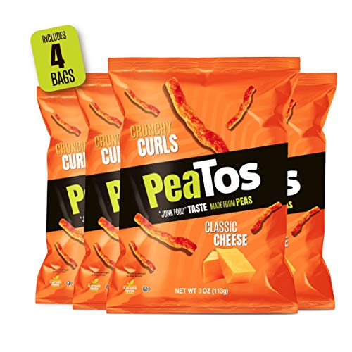 Book Cover Peatos Crunchy Puffs Snacks, Classic Cheese, 3 Ounce (4 Count), Made From Real Cheese, 4g Protein and 3g Fiber, Pea Plant Protein Snack