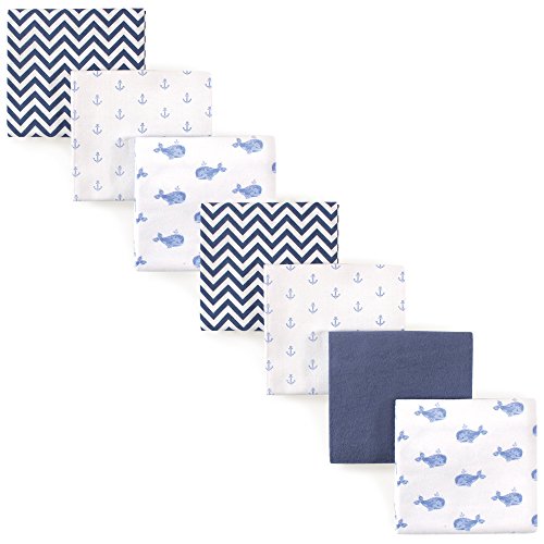 Book Cover Hudson Baby Unisex Baby Cotton Flannel Receiving Blankets Bundle, Blue Whale, One Size