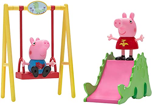 Book Cover Peppa Pig Dino Park Playset, 4 Pieces - Includes Peppa & George Character Figures, Dinosaur Slide & Swing Set - Toy Gift for Kids - Ages 2+