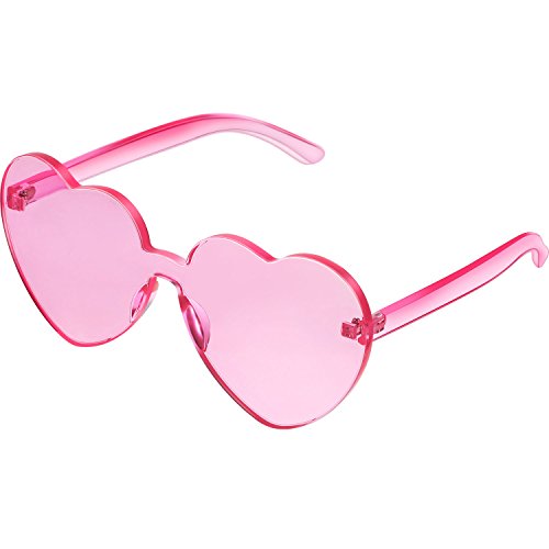 Book Cover Maxdot womens Heart Shape Rimless Transparent Colorful Party Favors Sunglasses, Transparent Pink, Medium