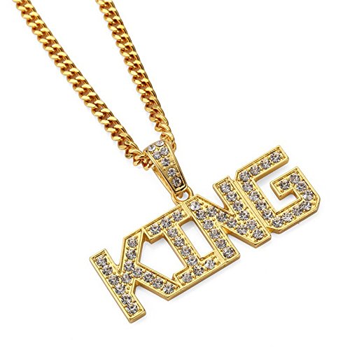 Book Cover MCSAYS Unisex-Adult Man's Fashion Accessories 18K Gold Plated Hip Hop King Queen Pendant Necklace Jewelry Gifts