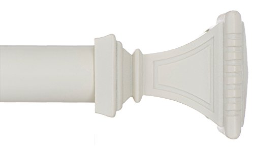 Book Cover Ivilon Decorative Window Curtain Rod - Carved Square Finials, 1 1/8 in Rod, 48 to 86 in. White/Ivory