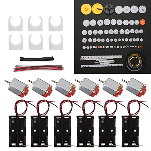 Book Cover 6 Set DC Motor Mini Electric Motor 1.5-3V 24000RPM with 82 Pcs Plastic Gears,Electronic Wire, 2 x AA Battery Holder,Motor Mounting Bracket,Boat Rocker Switch for DIY Science Projects