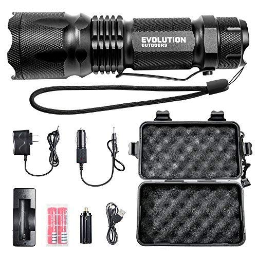 Book Cover EVOLUTION OUTDOORS Military Tactical LED Flashlight - Bright 800 Lumens LED Torch Flashlight with 18650 Rechargeable Battery and Charger and AAA Battery Holder for Work, Car, Flashlights - 5 Modes