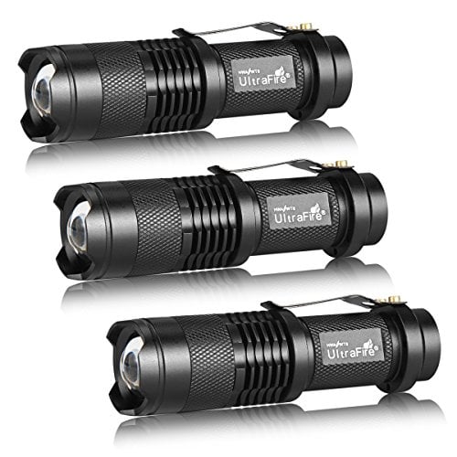 Book Cover 3 Pack UltraFire Mini Flashlights Focus Adjustable SK68 Single Mode Tactical LED Flashlight, Ultra Bright 300 Lumens Torch