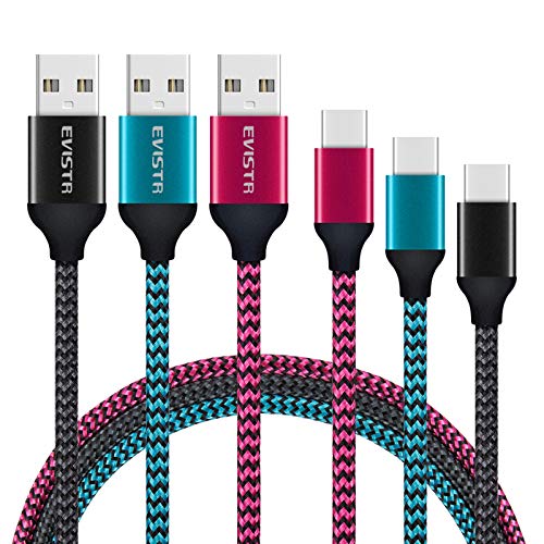 Book Cover EVISTR USB Certified Type C Cable 3PACK 10FT Charging Cable for Smartphones, Nylon Braid USB C Charger Sync Data Cord for Samsung Galaxy S9 S8 Note 8,Pixel,LG V30, ZTE Axon, Nintendo Switch and More