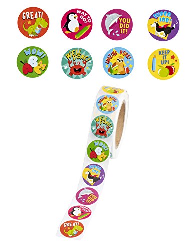 Book Cover Reward Stickers - 1000-Count Encouragement Sticker Roll for Kids, Motivational Stickers with Cute Animals for Students, Teachers, Classroom Use, 8 Designs, 1.5 Inches Diameter