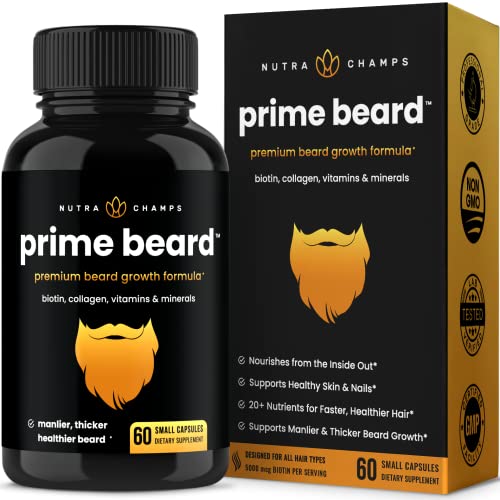 Book Cover Prime Beard Growth Vitamins | Manlier, Thicker, Faster & Healthier Facial Hair Growth for Men | Beard Vitamins with Biotin, Collagen & Saw Palmetto | Beard Growth Pills for All Hair & Beard Types