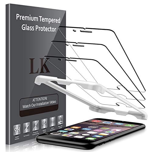 Book Cover 3 PACK LK Screen Protector Compatible with iPhone 6 / iPhone 6S Tempered Glass, Alignment Frame Easy Installation, 3D Touch DoubleDefence Technology, 9H Hardness, Case Friendly-9H251