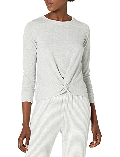 Book Cover Amazon Brand - Mae Women's Loungewear French Terry Front Twist Detail Long Sleeve Top
