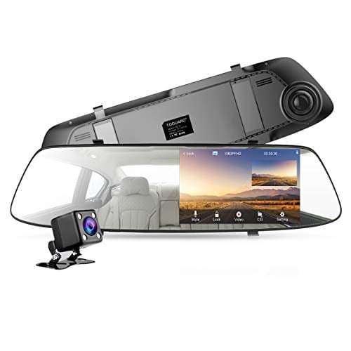 Book Cover Backup Camera for Cars 4.3 Inch Mirror Dash Cam 1080P TOGUARD Touch Screen Front and Rear Dual Lens Car Camera with Parking Assistance, Rearview Mirror Camera with Waterproof Rear View Reverse Camera