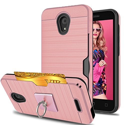 Book Cover Alcatel IdealXCITE Case,Alcatel 5044R/CameoX/Verso/Ideal Exite Case with Phone Stand,Ymhxcy [Credit Card Slots Holder][Brushed Texture] Dual Layer Shockproof Protective Cover for 5044R-LCK Rose Gold