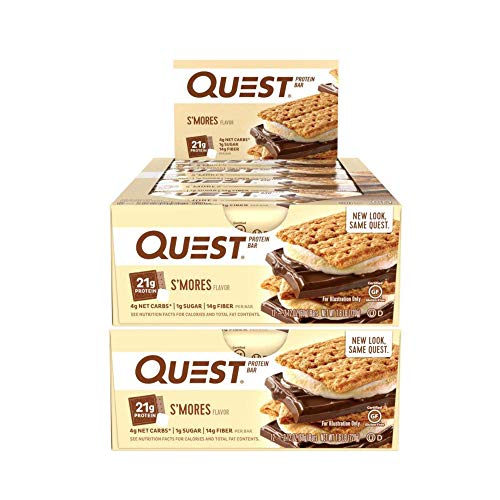 Book Cover Quest Nutrition Protein Bar S'Mores. Low Carb Meal Replacement Bar with 20 gram Protein. High Fiber, Gluten-Free (24 Count)