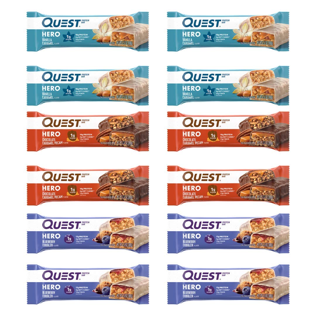 Book Cover Quest Nutrition Hero Protein Bar Variety Pack. Low Carb Meal Replacement Bar with 20 gram Protein. High Fiber, No Gluten(12 Count)