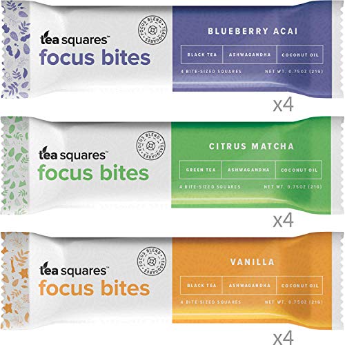 Book Cover Energy Bites for Mental Energy, Focus, and Clarity (Variety Pack - 12 count) â€“ 100 cal, 4g plant-protein, 3-4g sugar, Delicious Tasting, Protein Bars, Energy Bars, Gluten Free, Vegan - TeaSquares