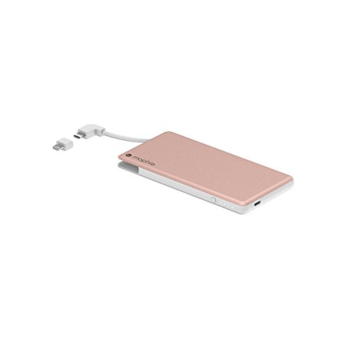 Book Cover mophie powerstation Plus Mini External Battery with Built in Cables for Smartphones and Tablets (4,000mAh) - Rose Gold (Renewed)