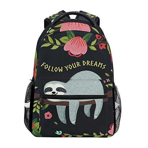 Book Cover ZZKKO Funny Sloth on Tree Branches Follow Your Dreams Backpacks College School Book Bag Travel Hiking Camping Daypack