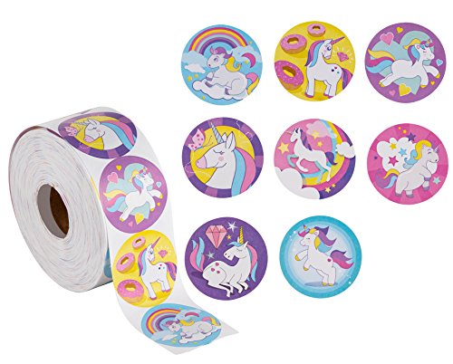 Book Cover Unicorn Stickers - 1000-Count Unicorn Decal Stickers, 8 Cute Designs, Unicorn Party Supplies, 1.5 inch Diameter Round Labels